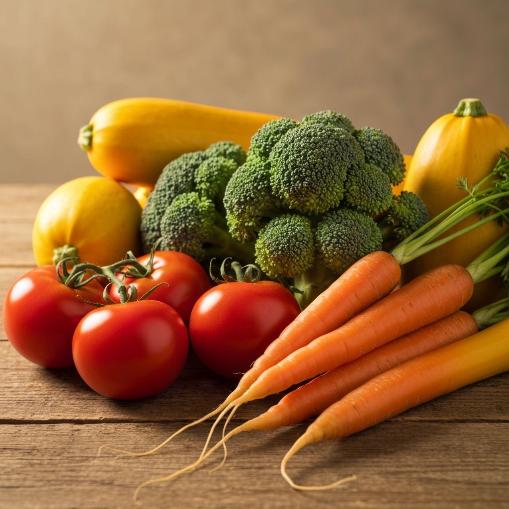 Colorful vegetables on wooden surface