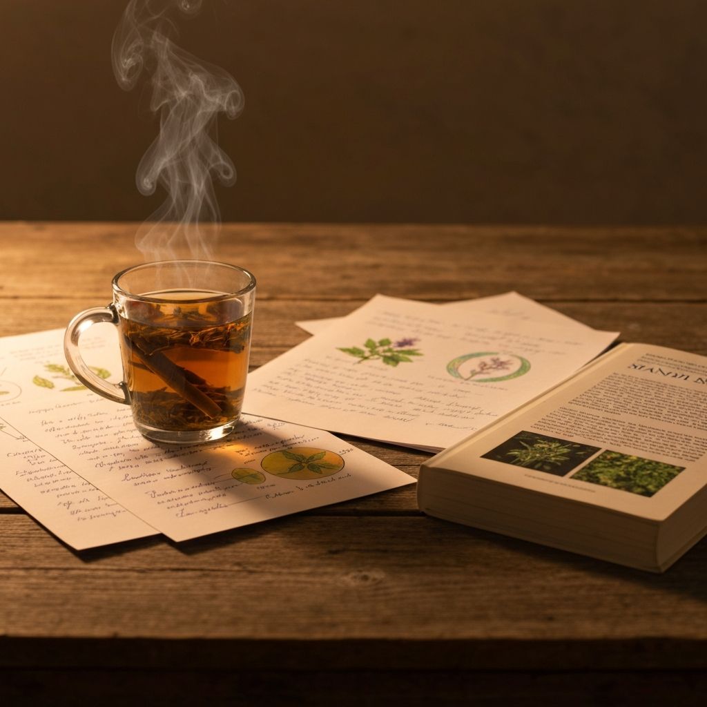 Herbal tea with notes and books